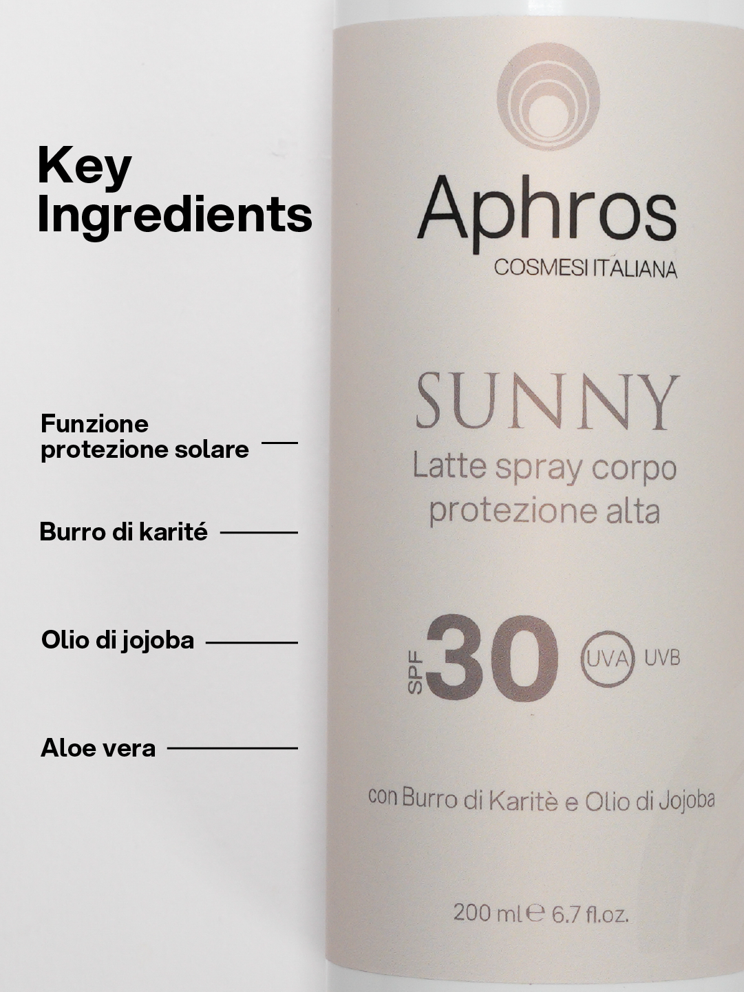 Latte spray corpo protezione alta SPF 30 — ingredienti